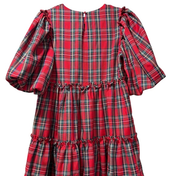 Tartan Plaid Tiered Ruffle Puff Sleeve Dress - Picture 5 of 11